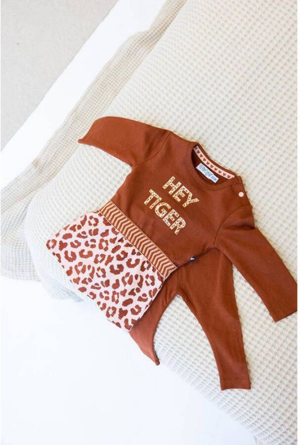 Dirkje newborn baby jurk + legging bruin lichtroze