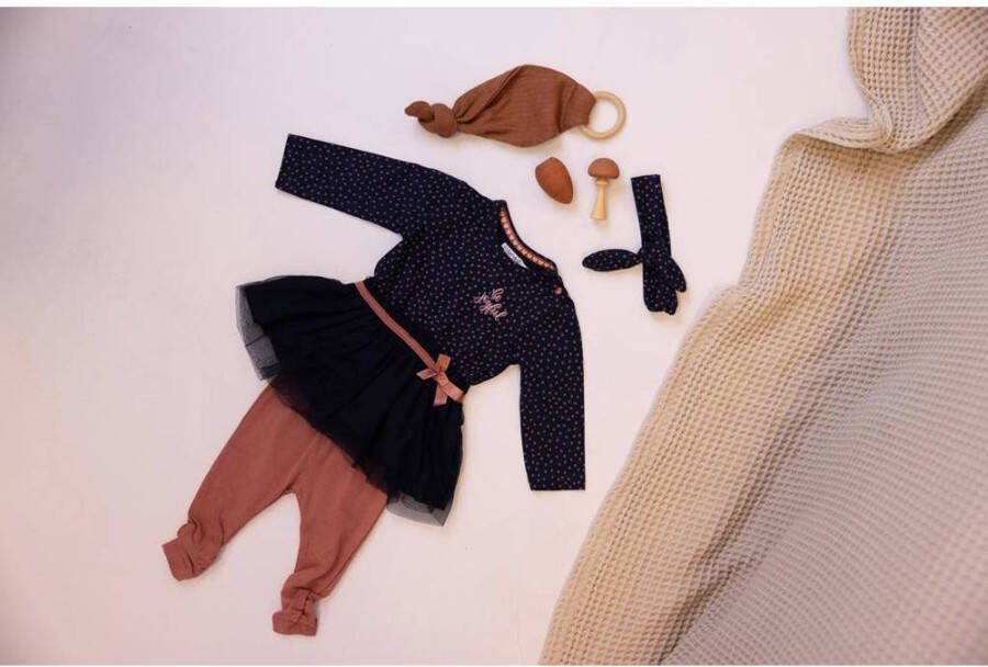 Dirkje newborn baby jurk + legging + hoofdband donkerblauw roze
