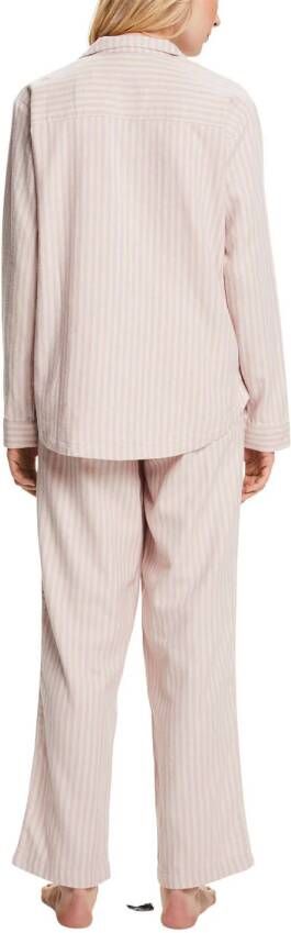 ESPRIT Women Bodywear flanellen pyjama lichtroze wit