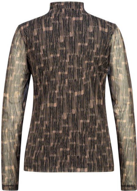 Expresso semi-transparante mesh top met all over print en plooien zwart
