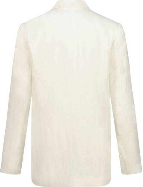 Expresso linnen rechtvallende blazer met textuur wit