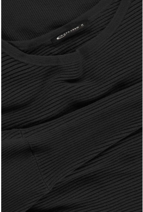Expresso ribgebreide one shoulder jurk met vleermuismouwen zwart - Foto 3