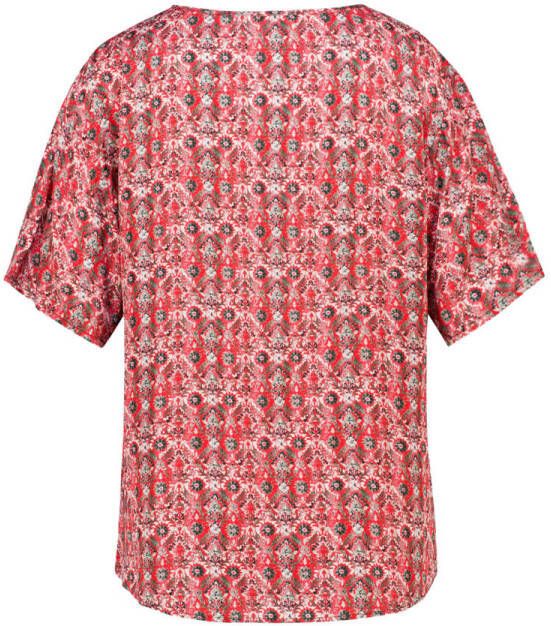 Expresso top Blouse short sleeve met all over print rood