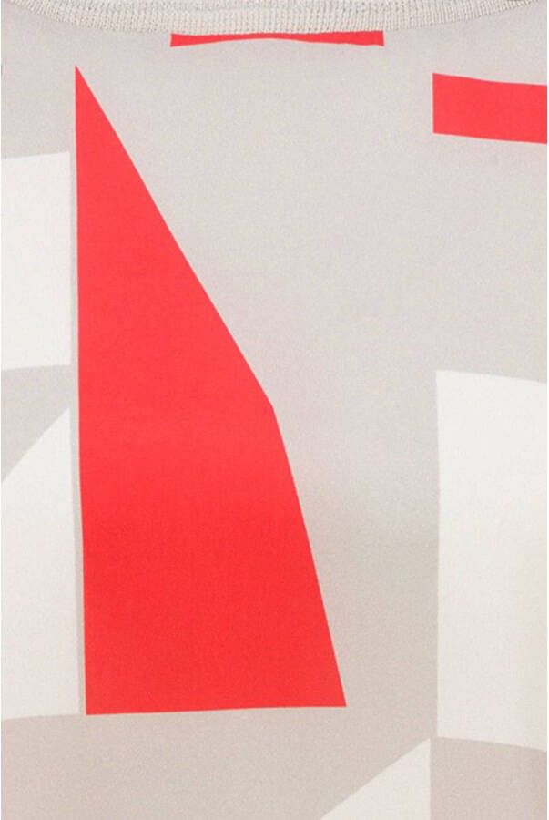 Expresso top Long sleeve panel geometric print T-shirt met grafische print lichtgrijs rood