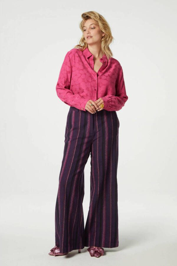 Fabienne Chapot gestreepte high waist flared pantalon Remi met wol paars