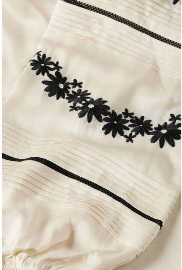 Fabienne Chapot blouse Dune met all over print en ruches ecru zwart