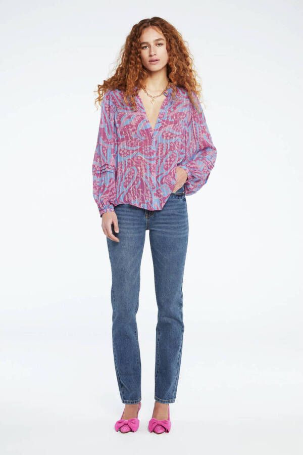 Fabienne Chapot blouse Hollie met all over print paars roze blauw