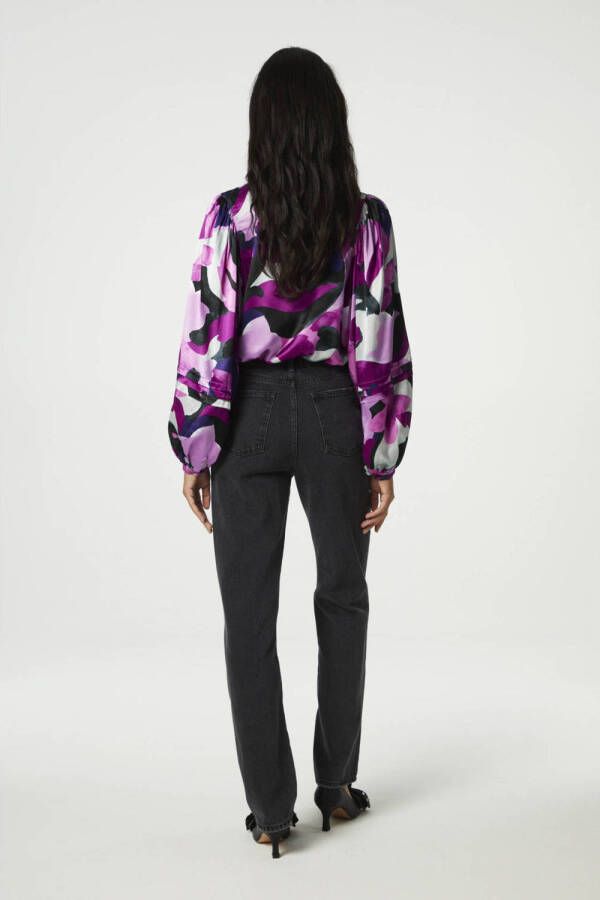 Fabienne Chapot blouse Hollie met all over print paars zwart