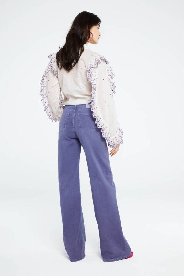 Fabienne Chapot blouse Josie Blouse met grafische print met broderie wit blauw roze