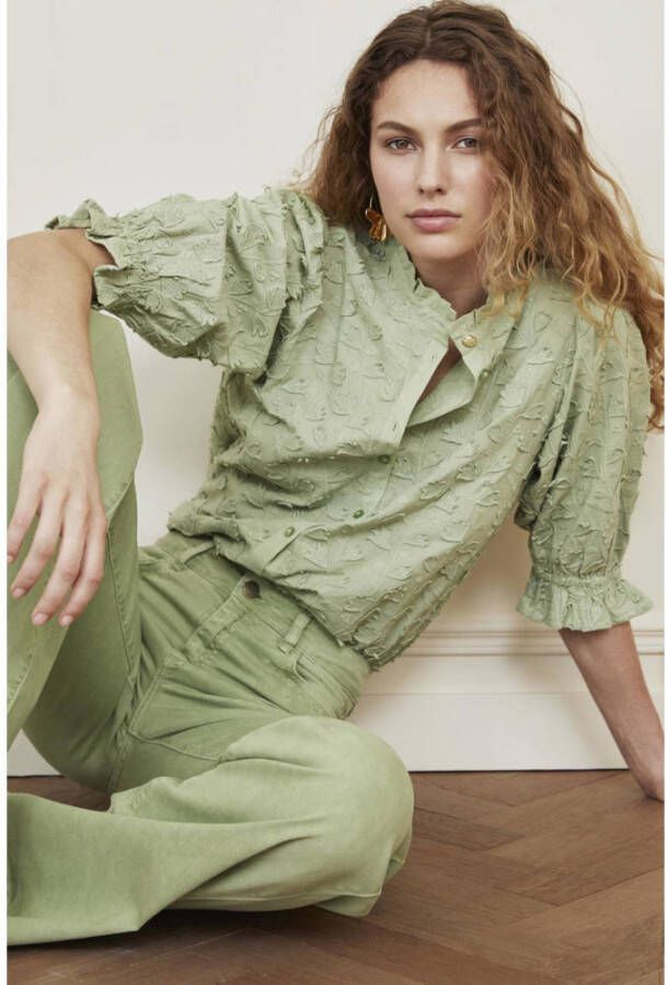 Fabienne Chapot blouse Meggie met borduursels lichtgroen