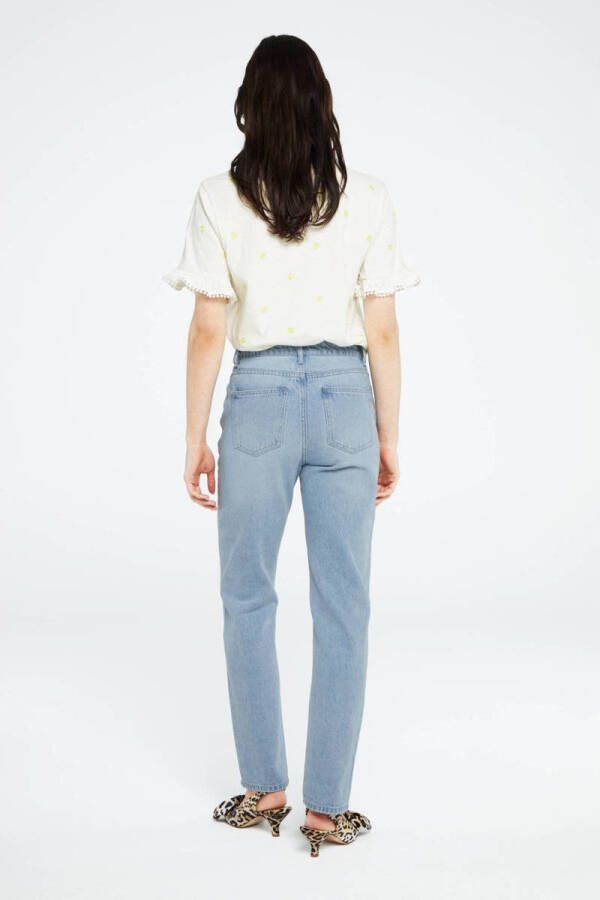 Fabienne Chapot high waist straight fit jeans Lola straight met borduursels blauw