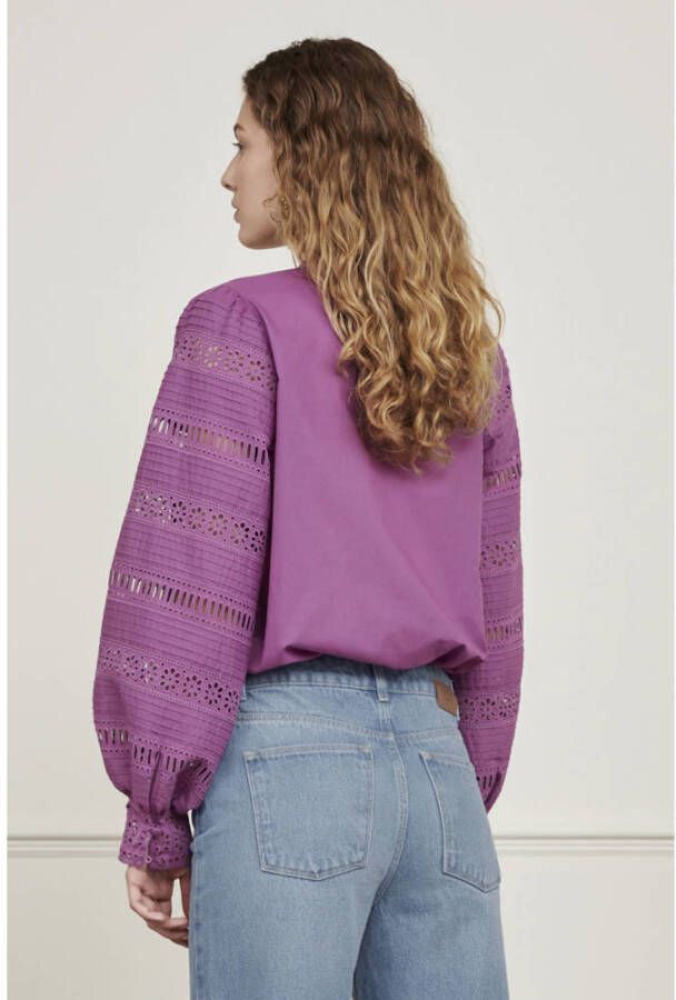 Fabienne Chapot semi-transparante blouse Vreni met open detail paars
