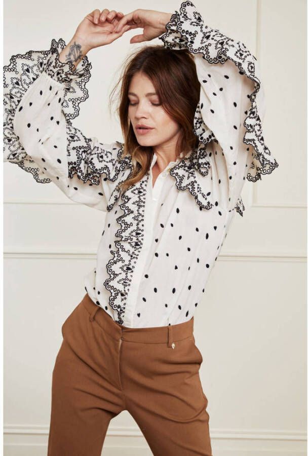 Fabienne Chapot semi-transparante geweven blouse Josie met borduursels ecru zwart