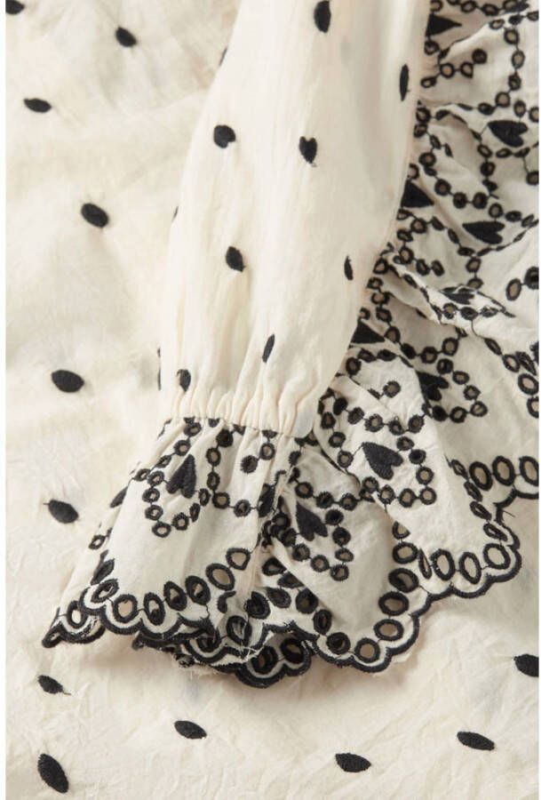 Fabienne Chapot semi-transparante geweven blouse Josie met borduursels ecru zwart