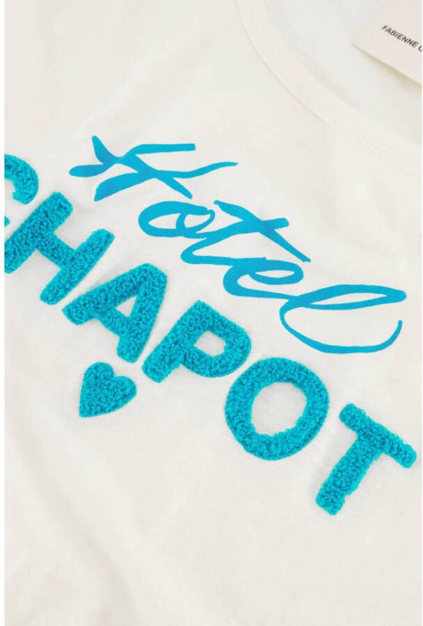 Fabienne Chapot T-shirt Rosa met tekst en 3D applicatie wit turquoise