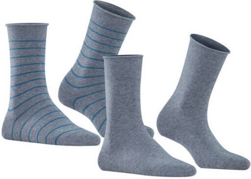 FALKE Happy Stripe sokken set van 2 grijs