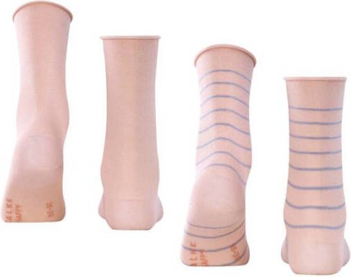 FALKE Happy Stripe sokken set van 2 lichtroze