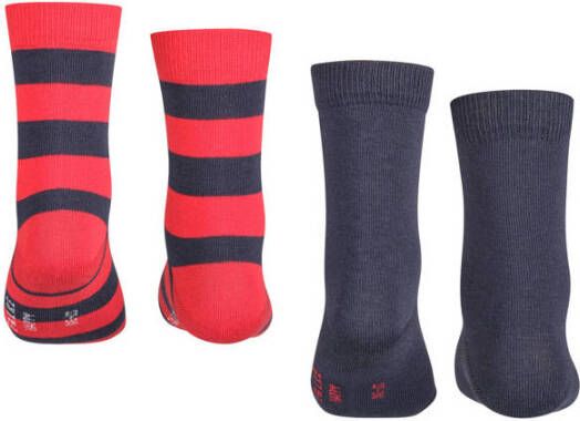 FALKE Happy Stripe sokken set van 2 rood donkerblauw (set van 2)
