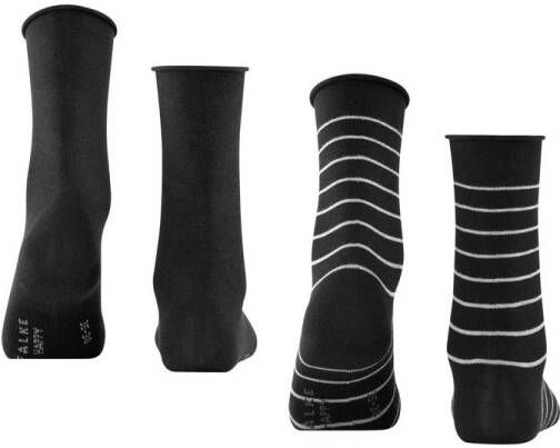 FALKE Happy Stripe sokken set van 2 zwart