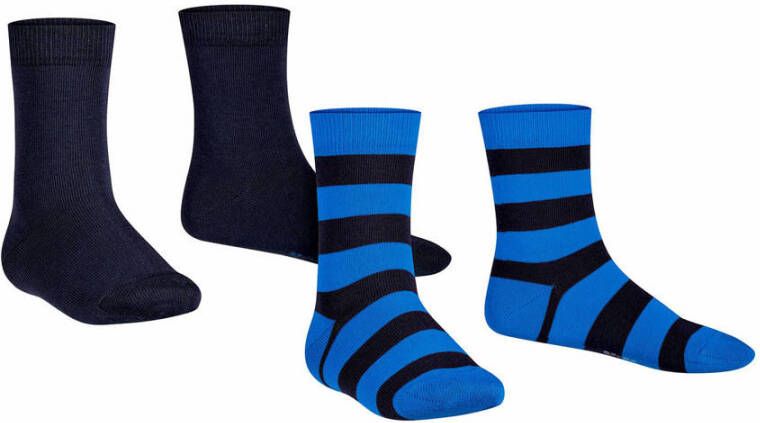 FALKE Happy Stripe sokken set van 2 zwart blauw