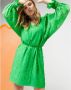 Freebird semi-transparante jurk Xeni-V met bladprint en ruches groen - Thumbnail 8