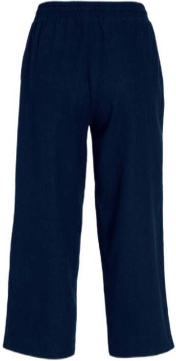 FREEQUENT cropped wide leg broek met linnen donkerblauw