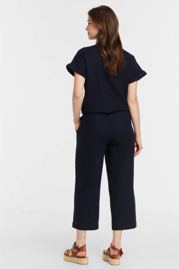 FREEQUENT cropped wide leg broek met linnen donkerblauw