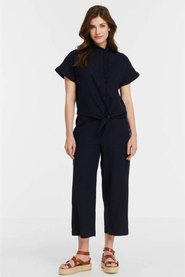 FREEQUENT cropped wide leg broek met linnen donkerblauw