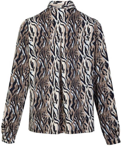 G-maxx blouse Bo met all over print zwart bruin lichtblauw