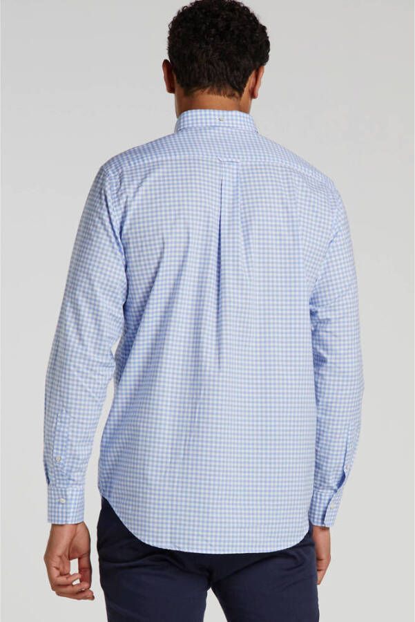 GANT geruit regular fit overhemd lichtblauw wit