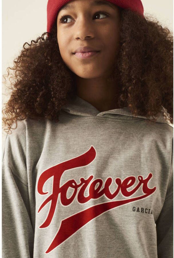 Garcia hoodie met tekst grijs melange