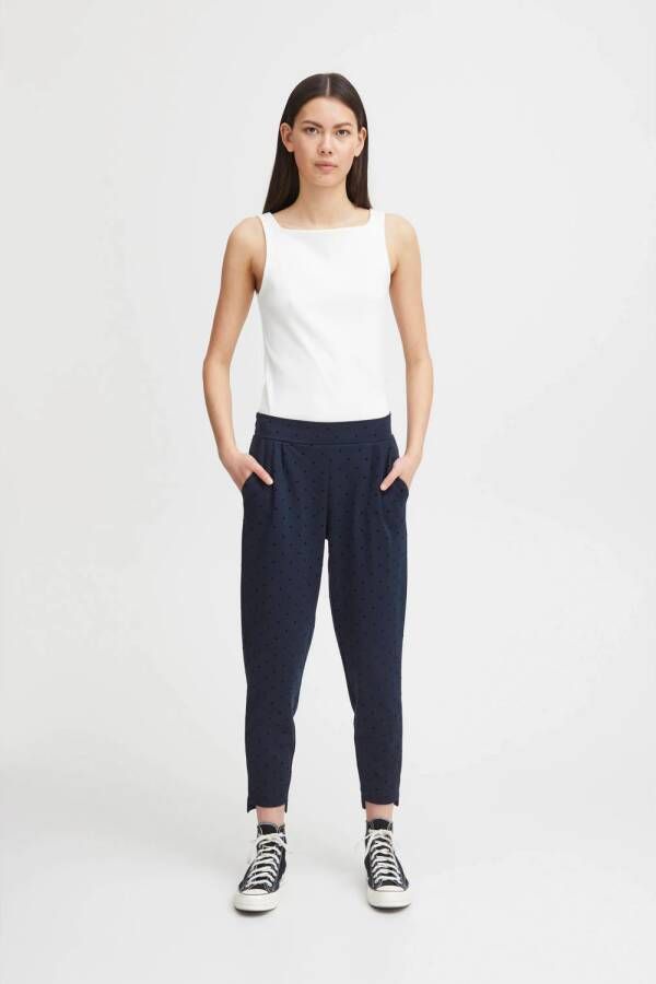 ICHI cropped slim fit pantalon IHKATE met stippen donkerblauw - Foto 3