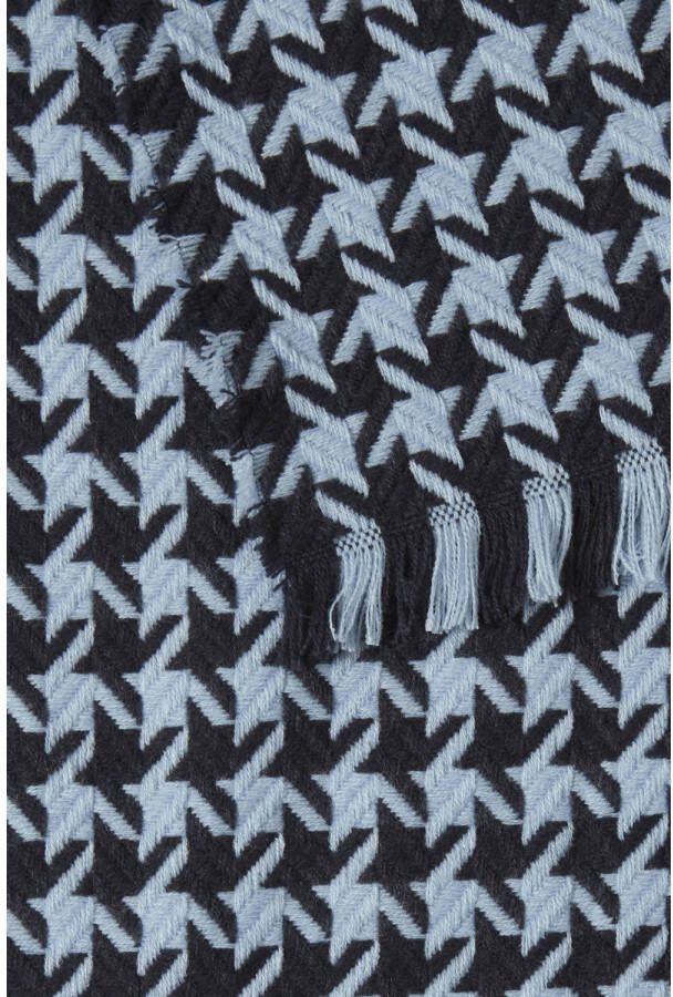 ICHI sjaal IAVANJA met pied-de-poule print zwart blauw
