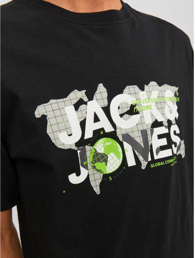JACK & JONES CORE regular fit T-shirt JCODUST met printopdruk zwart