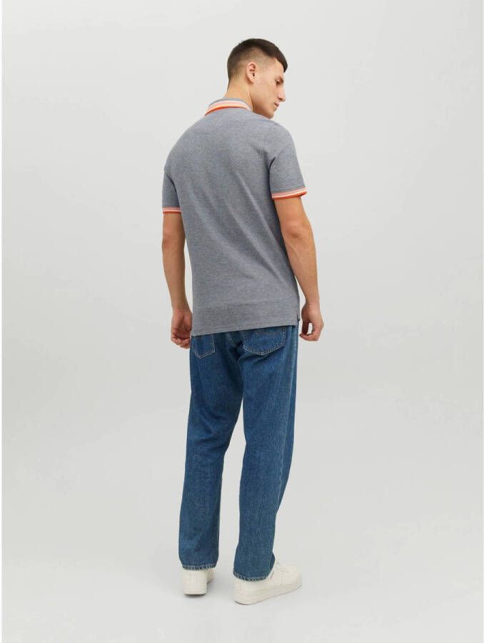 JACK & JONES ESSENTIALS gemeleerde slim fit polo JJEPAULOS van katoen navy blazer oranje