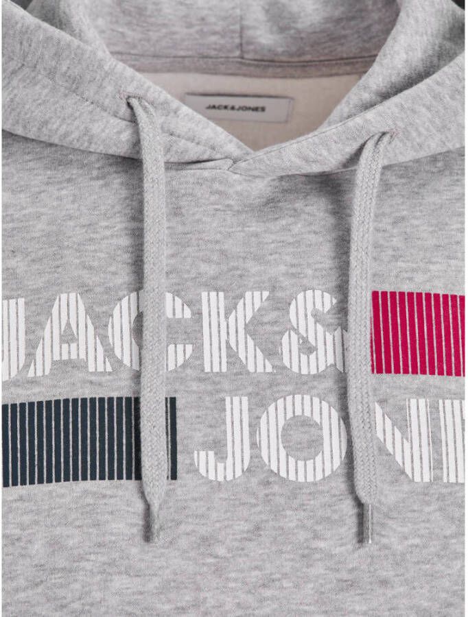 JACK & JONES ESSENTIALS hoodie JJECORP met logo light grey melange
