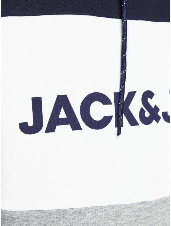 JACK & JONES ESSENTIALS hoodie JJELOGO donkerblauw grijs wit