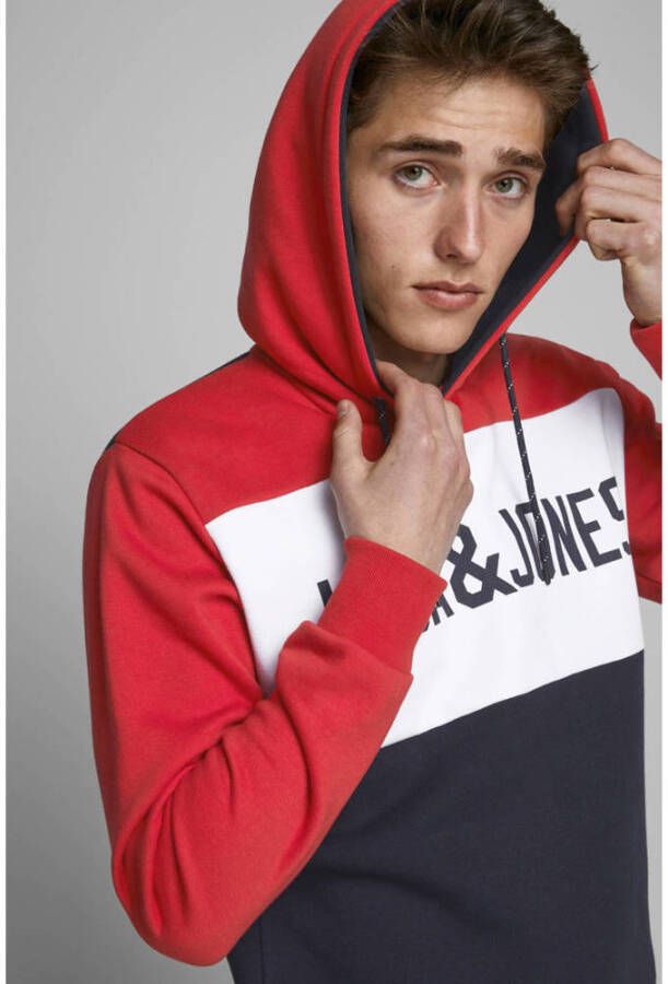JACK & JONES ESSENTIALS hoodie JJELOGO rood blauw