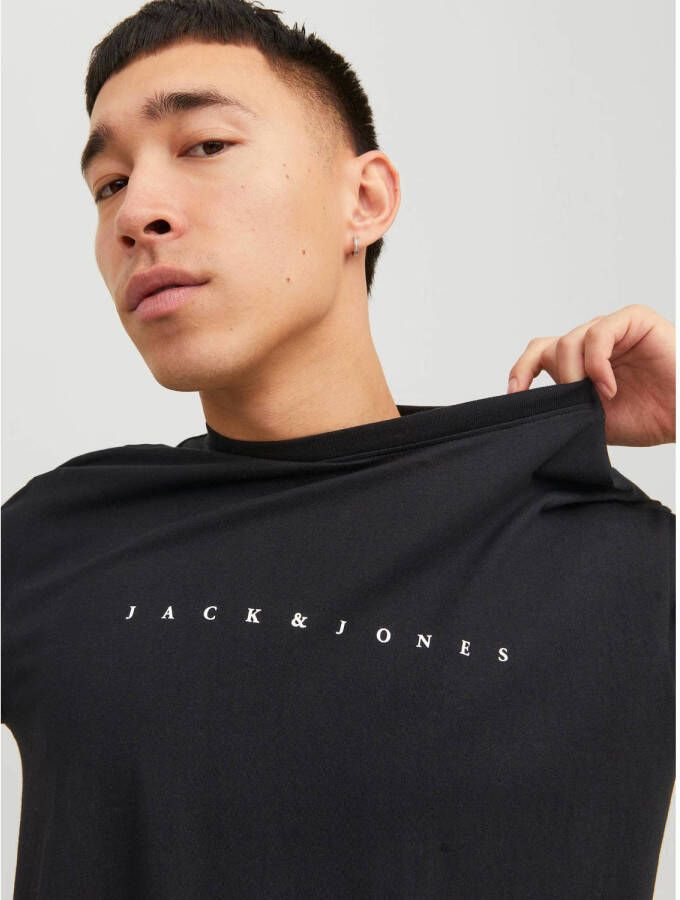 JACK & JONES ESSENTIALS regular fit T-shirt JJESTAR met printopdruk zwart
