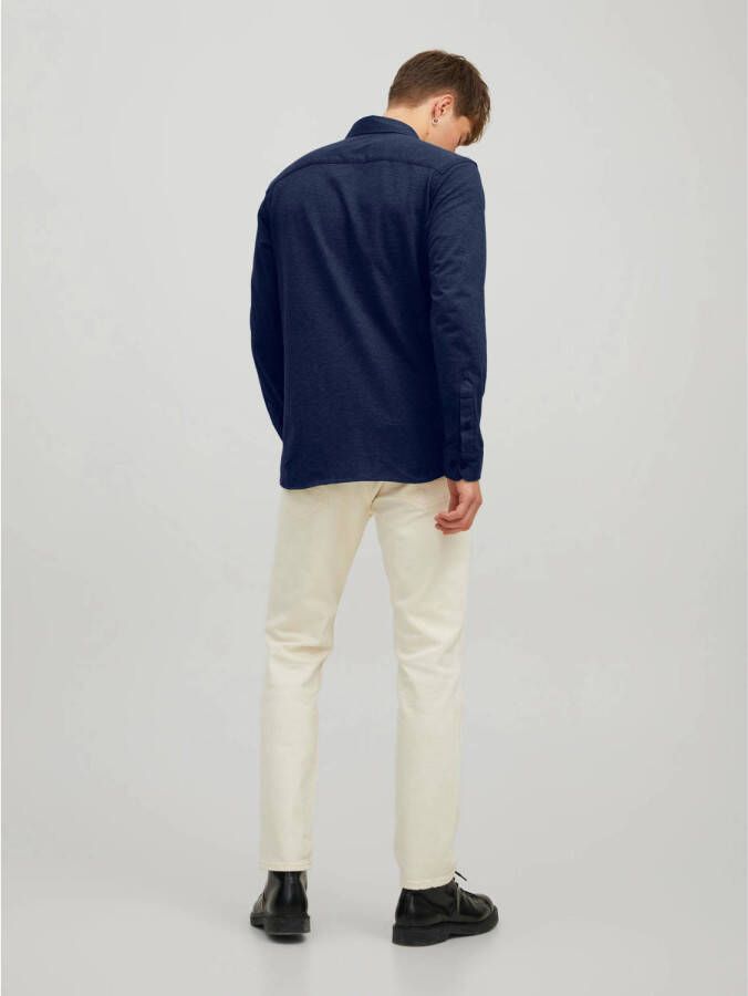 JACK & JONES gemêleerd slim fit overhemd JJPIQUE donkerblauw