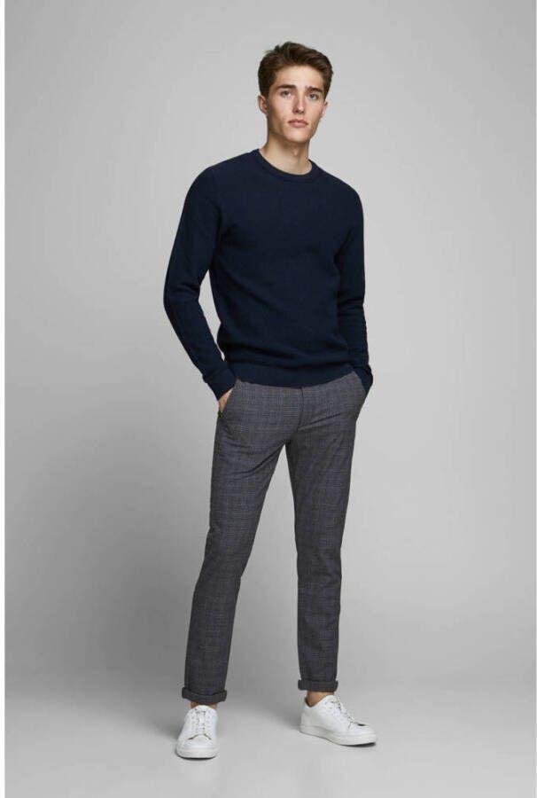 JACK & JONES JEANS INTELLIGENCE geruite slim fit pantalon JJIMARCO JJSTUART zwart