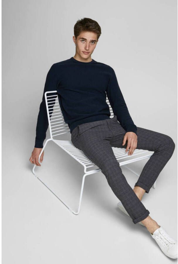 JACK & JONES JEANS INTELLIGENCE geruite slim fit pantalon JJIMARCO JJSTUART zwart