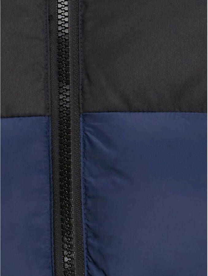 JACK & JONES JUNIOR gewatteerde winterjas JJETOBY van gerecycled polyester donkerblauw zwart