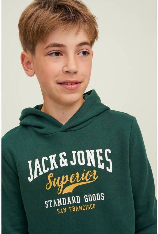 JACK & JONES JUNIOR hoodie JJELOGO met logo donkergroen