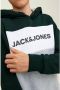Jack & jones JUNIOR hoodie JJELOGO met logo donkergroen wit grijs melange Sweater 128 - Thumbnail 4