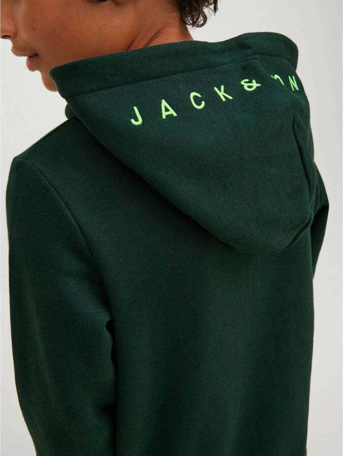 JACK & JONES JUNIOR hoodie JJESTAR met tekst donkergroen