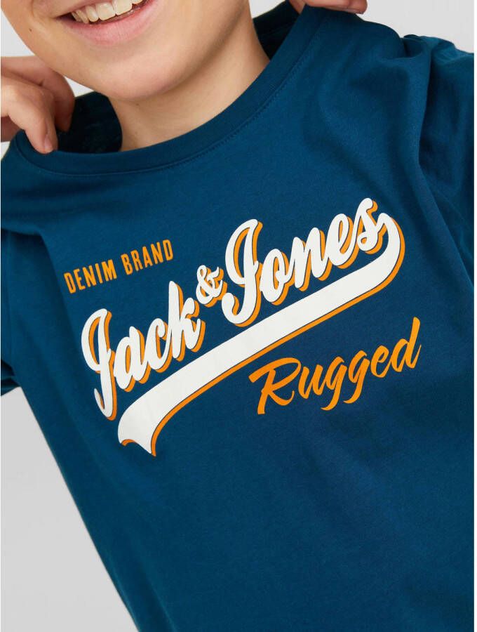 JACK & JONES JUNIOR T-shirt JJELOGO van biologisch katoen blauw