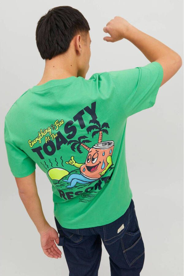 JACK & JONES ORIGINALS regular fit T-shirt JORBUSINESS met backprint island green