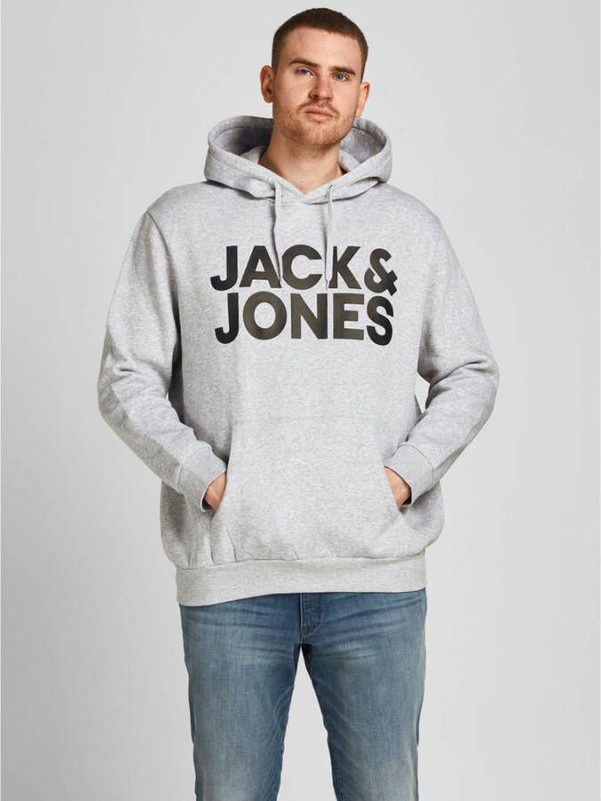 JACK & JONES PLUS SIZE hoodie JJECORP Plus Size met logo light grey melange