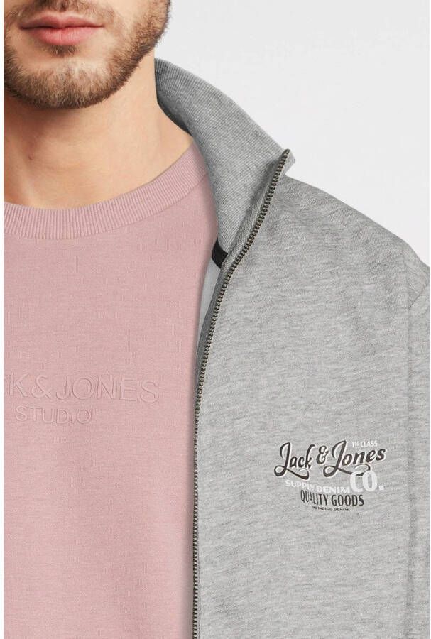 JACK & JONES sweatvest JJANDY met logo light grey melange